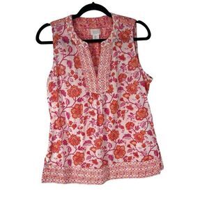 Sigrid Olsen Orange Floral Embroidered‎ Neckline 100% Cotton Top Sz S Women’s
